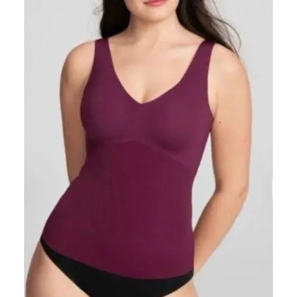 Honeylove Liftwear Tank Shapewear Top Wireless Built-In Bra Burgundy Fig 2X